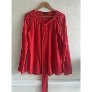 Chelsea & Walker Red Top Bell Sleeve Bow-Tie Neck Sz.4 Feminine Preppy Romantic
